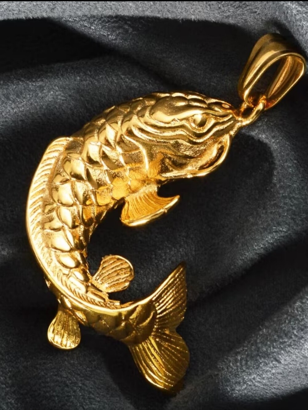 18K Gold-Plated Arowana Fish Pendant. 2" Height X 0.8" Width (No Chain Included)